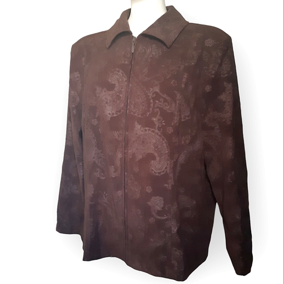 Tradition size 16 bohemian eastern feather print microsuede feel light jacket - Picture 8 of 8